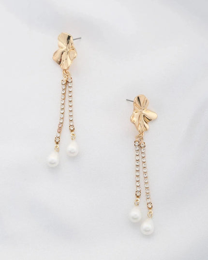 Orgainc Shape Rhinestone Pearl Dangle Earring - ShopEasier