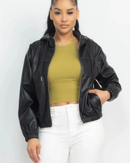 Faux Leather Hoodie Jacket - ShopEasier