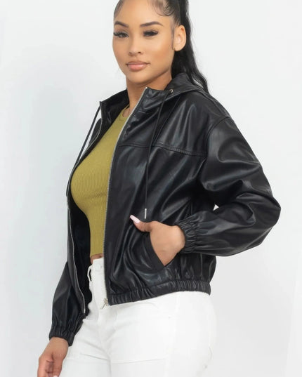 Faux Leather Hoodie Jacket - ShopEasier