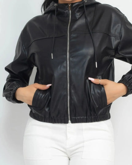 Faux Leather Hoodie Jacket - ShopEasier