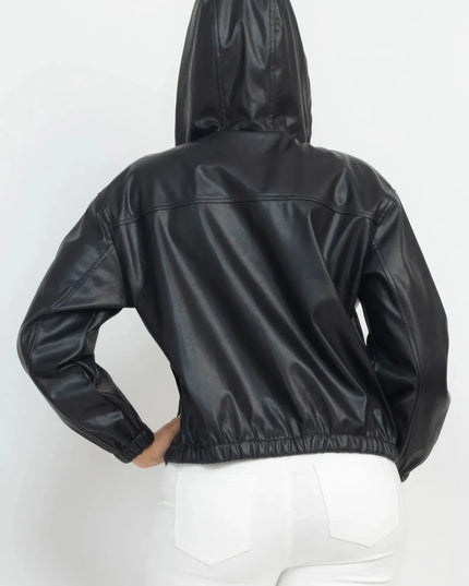 Faux Leather Hoodie Jacket - ShopEasier