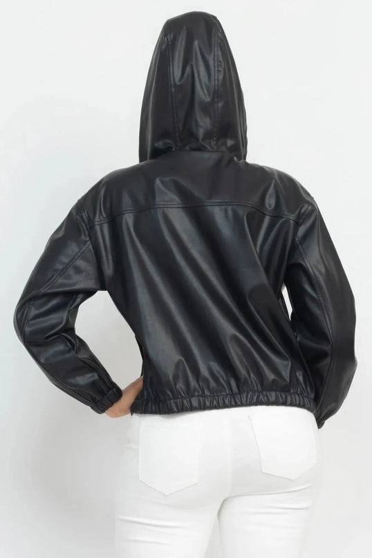 Faux Leather Hoodie Jacket - ShopEasier