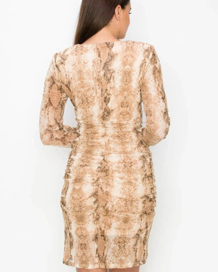 Shirring Animal Print Dress - ShopEasier