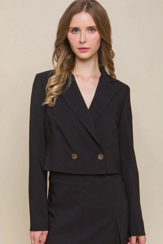 Button Crop Blazer - ShopEasier