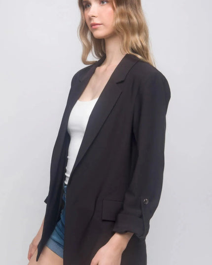 Woven Solid 3/4 Sleeve Blazer - ShopEasier