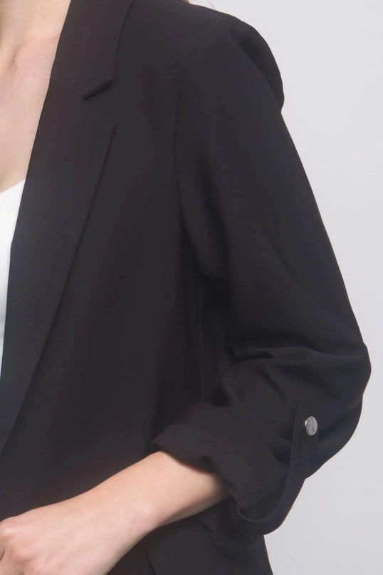 Woven Solid 3/4 Sleeve Blazer - ShopEasier