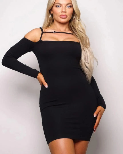 Long Sleeve Cuff Front Strap Mini Dress - ShopEasier