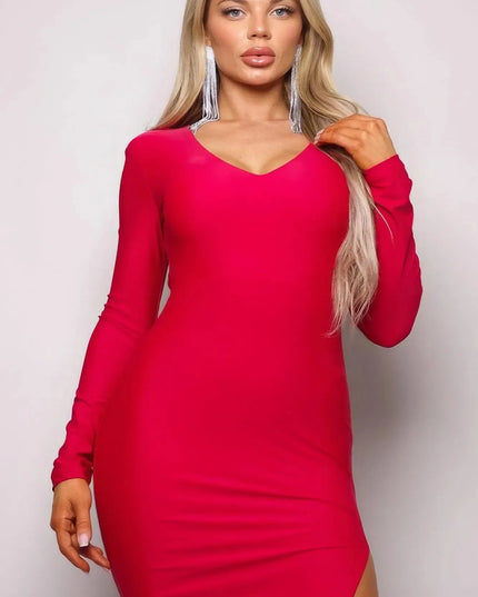 Long Sleeve V Neck Open Back Maxi Dress - ShopEasier