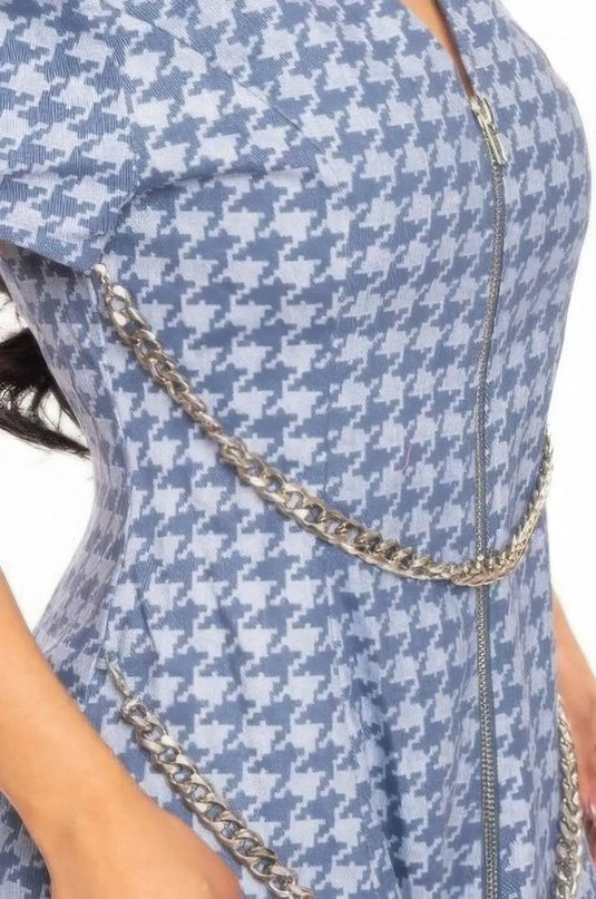 Houndstooth Chain-belt Dress - ShopEasier