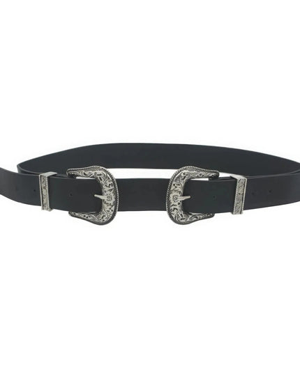 Floral Embossed Double Buckle Western Belt - ShopEasier