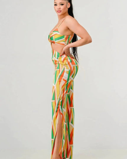 Luxe geo print satin bra top and palazzo jumpsuit - ShopEasier