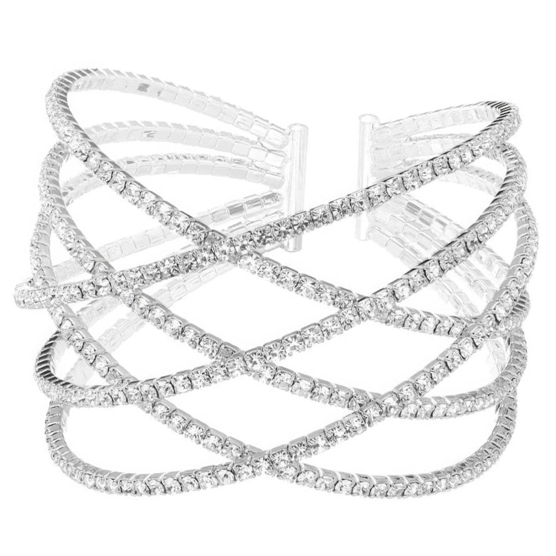 Rhinestone Six Row Layer Wire Bracelet - ShopEasier