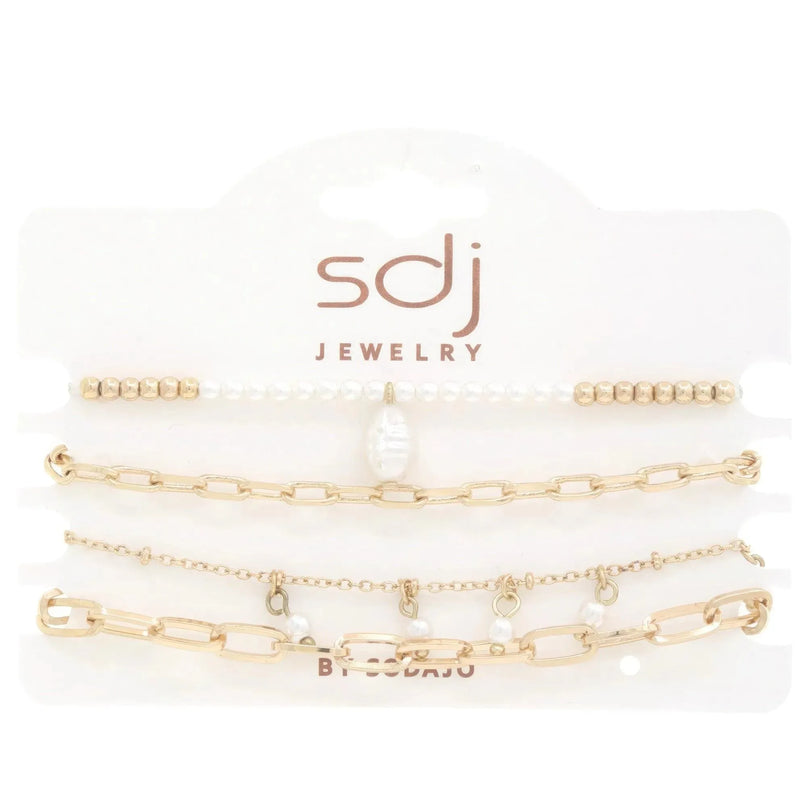 Sodajo Pearl Bead Oval Link Bracelet Set - ShopEasier