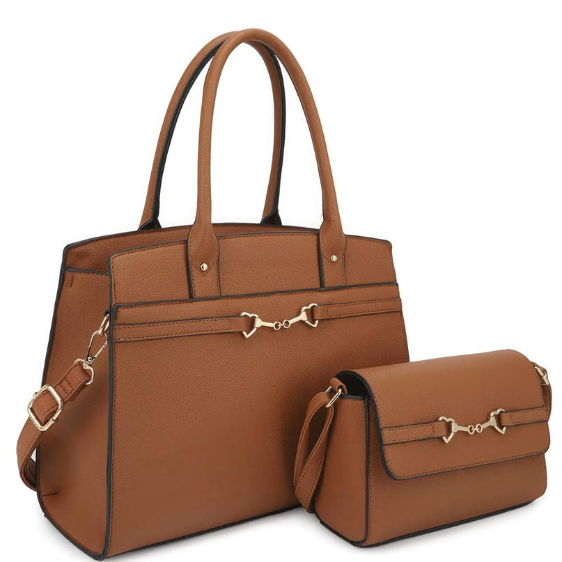 2in1 Matching Design Handle Satchel With Crossbody Bag - ShopEasier