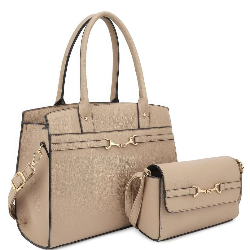 2in1 Matching Design Handle Satchel With Crossbody Bag - ShopEasier