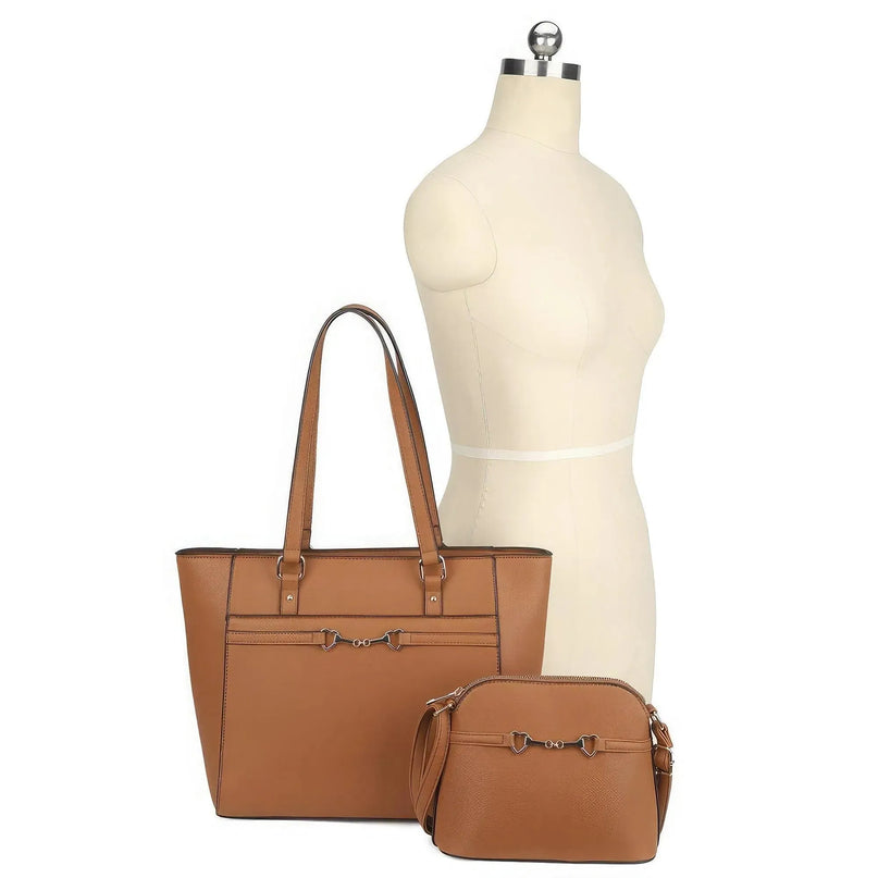 2in1 Smooth Matching Shoulder Tote Bag With Crossbody Set - ShopEasier