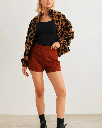 Leopard Teddy Zip-up Two Pocket Jacket - ShopEasier