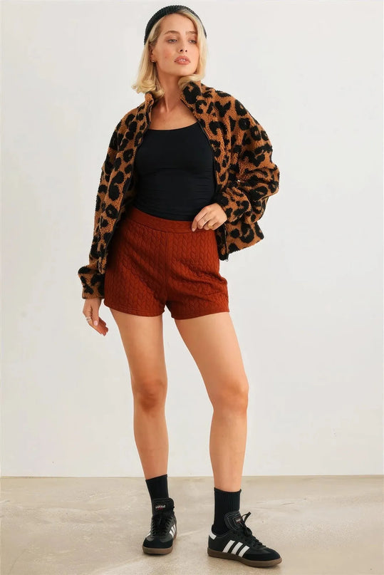 Leopard Teddy Zip-up Two Pocket Jacket - ShopEasier