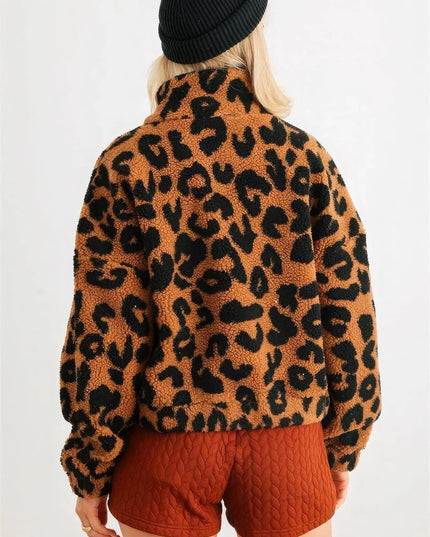 Leopard Teddy Zip-up Two Pocket Jacket - ShopEasier