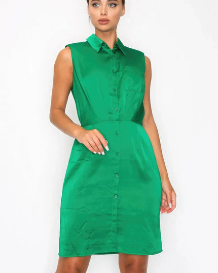 Button-down Pleated Shirt Dress - ShopEasier