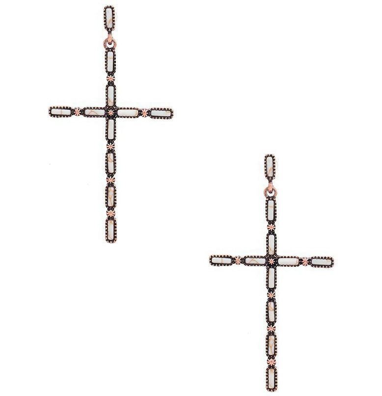 Multi Stone Pattern Cross Metal Earring - ShopEasier