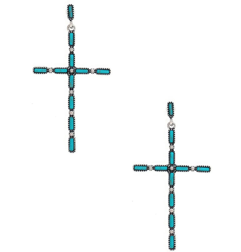 Multi Stone Pattern Cross Metal Earring - ShopEasier