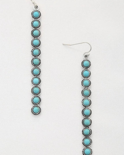 Western-Inspired Turquoise and White Bead Pattern Metal Dangle Earrings - ShopEasier