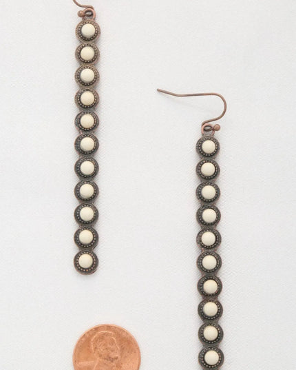 Western-Inspired Turquoise and White Bead Pattern Metal Dangle Earrings - ShopEasier