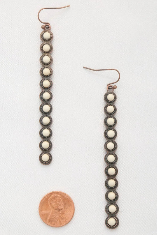 Western-Inspired Turquoise and White Bead Pattern Metal Dangle Earrings - ShopEasier