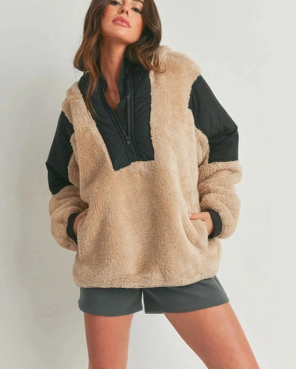 Two-toned Cozy Hooded Sweater - ShopEasier