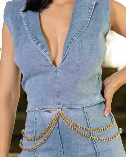 Washed Denim Stretch Fashion Jumpsuit - ShopEasier