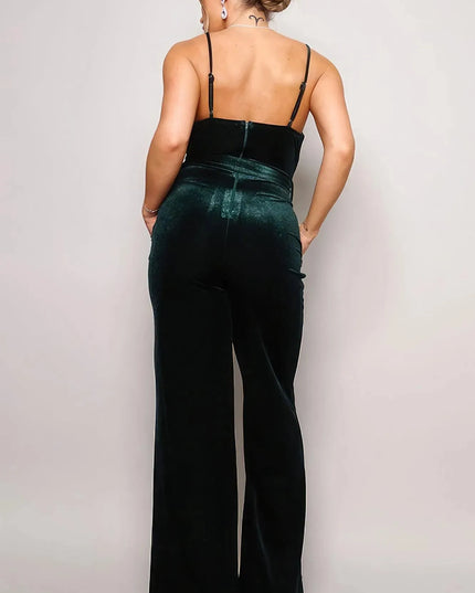 Samba Rhinestone Belt Velvet Jumpsuit - ShopEasier