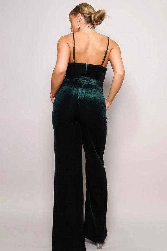 Samba Rhinestone Belt Velvet Jumpsuit - ShopEasier