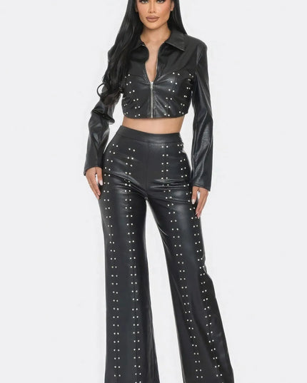 Faux Leather Set With Rhinestone Detail - ShopEasier