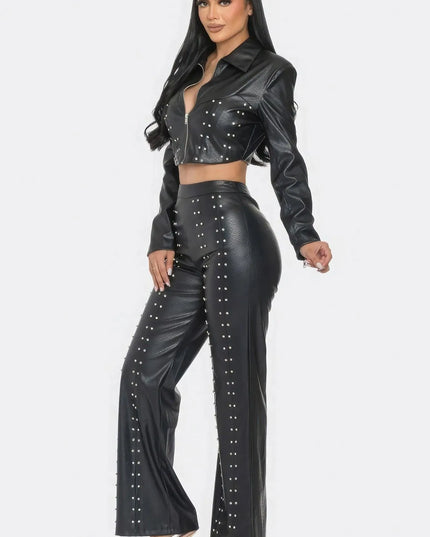 Faux Leather Set With Rhinestone Detail - ShopEasier