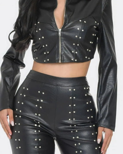 Faux Leather Set With Rhinestone Detail - ShopEasier