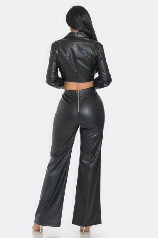 Faux Leather Set With Rhinestone Detail - ShopEasier