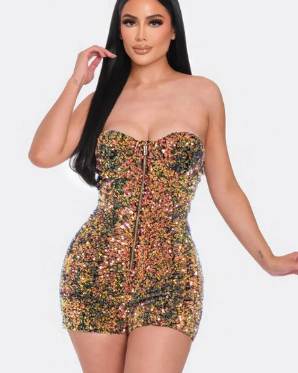 Multi Sequins Tube Top Romper - ShopEasier