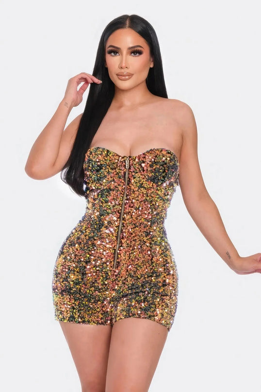 Multi Sequins Tube Top Romper - ShopEasier