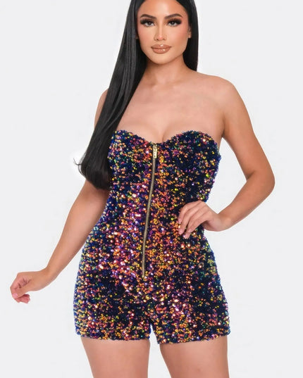 Multi Sequins Tube Top Romper - ShopEasier