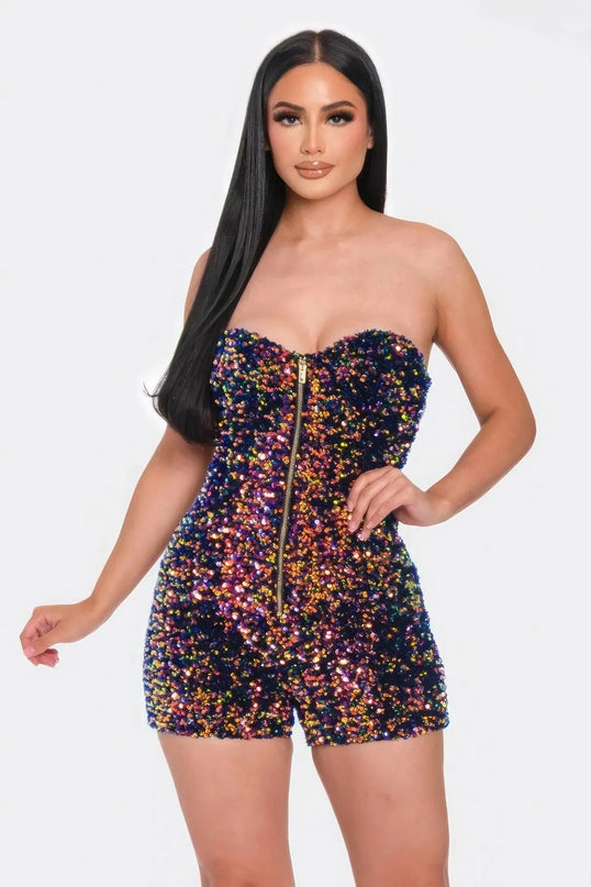 Multi Sequins Tube Top Romper - ShopEasier