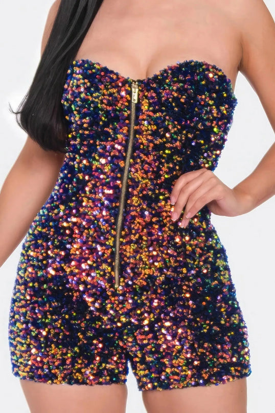 Multi Sequins Tube Top Romper - ShopEasier