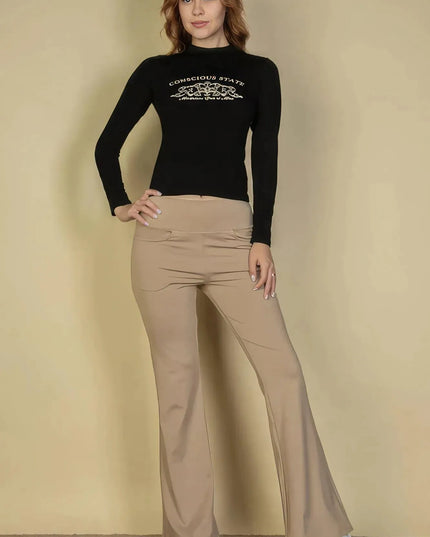 High Waisted Front Pocket Flare Pants - ShopEasier