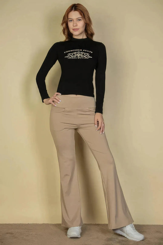 High Waisted Front Pocket Flare Pants - ShopEasier