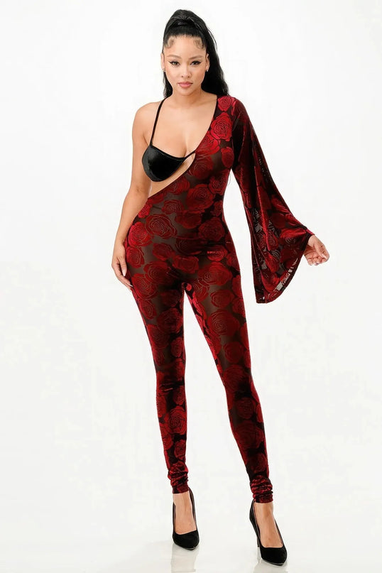 Velvet Flocking Jumpsuit/bell Sleeve - ShopEasier