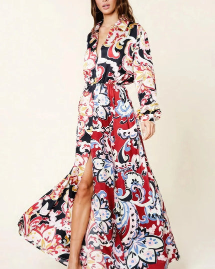 Color Block Printed V Neck Dress - ShopEasier