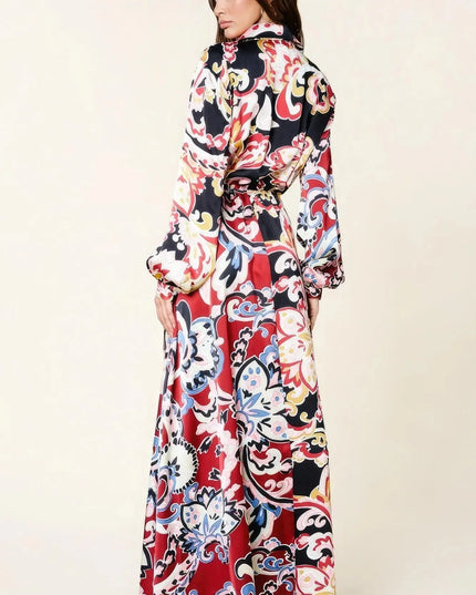 Color Block Printed V Neck Dress - ShopEasier