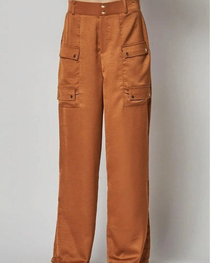 Satin Cargo Pocket Wide Leg Pants - ShopEasier