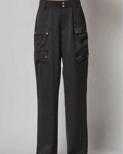 Satin Cargo Pocket Wide Leg Pants - ShopEasier