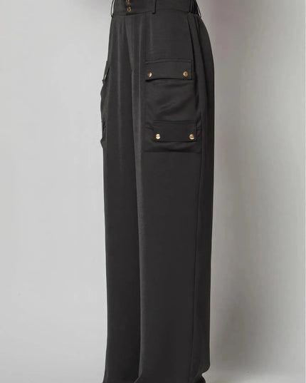 Satin Cargo Pocket Wide Leg Pants - ShopEasier